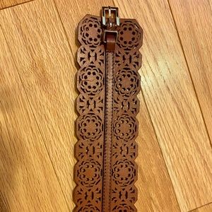 Genuine leather cutout design stretch waist belt by Halogen